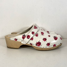 Moshulu White Leather and Wood Clogs with Ladybird Pattern Size UK 6 EU 39