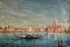 ANTIQUE OIL PAINTING Sunset on a Venice Canal Cir. LEOPOLD ZILLER (1859-1910)