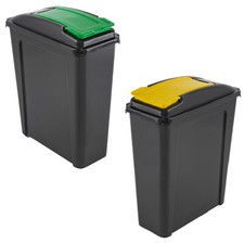 2 x 25L Slimline Recycle Recycling Bin Slim Trash Waste Rubbish - Green+Yellow