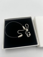 Genuine Pandora Moments Sliding Leather Black & Silver Bracelet CZ Ends Perfect