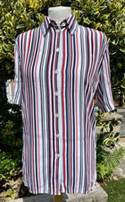 Vintage Basler Club Striped Viscose Blouse Shirt Sz 10 Made in Germany