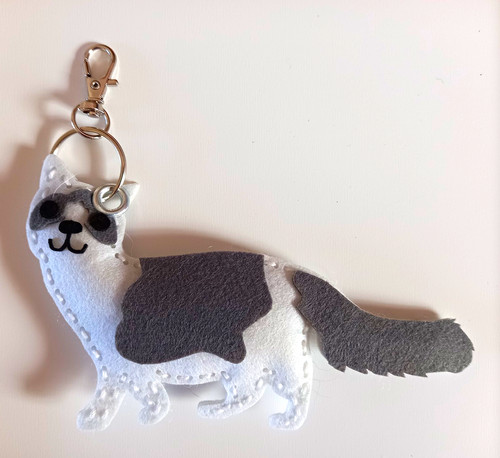 Grey felt cat animal - felt, keyring