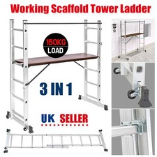 Aluminium Scaffold Tower Working Ladder Step Platform 3-in-1 Outdoor Use Safety