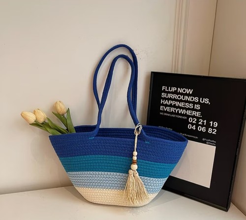 Rattan bag ombre - blue, beach