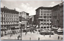 RPPC Vintage Postcard Trieste Piazza Goldoni Italy People Tram