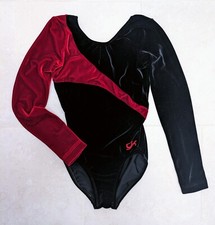 GK ELITE Size X-Small XS Women's Girl's Velour Long Sleeve Leotard Black Red