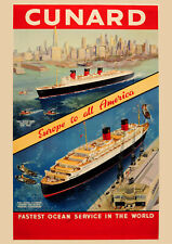 VINTAGE POSTER Cunard Cruise Ship Ocean Liner Sea Travel Advert Art PRINT A3 A4