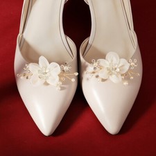 Pair fabric flower shoe clips