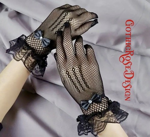 Black lace gloves goth - lace,