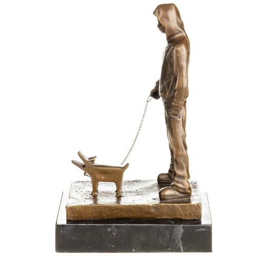 Bronze sculpture man with dog - bronze,