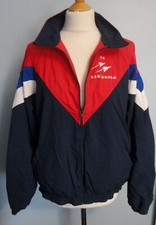 Vintage 90s/00s Shell Suit Festival Jacket Blue Red White 'F6 Karlsborg' UK S