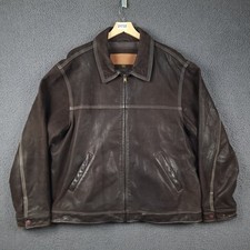 Vintage TIMBERLAND Leather Jacket Mens XL Brown Bomber Collared Full Zip