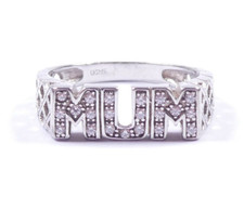 MUM Ring 925 Sterling Silver CZ Patterned Shoulders UK Size Q 1/2
