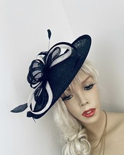 New Navy Blue White Fascinator