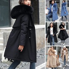 Women's Fleece Lined Parka Hooded Jacket Ladies Winter Warm Long Outwear Coat