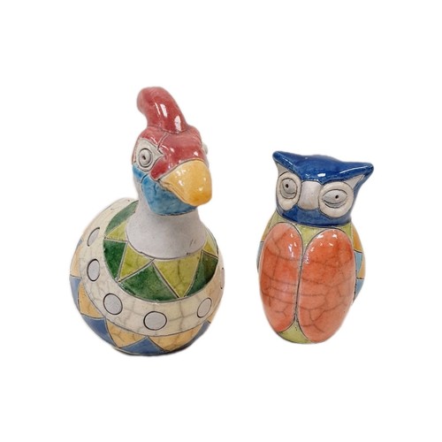 Raku pottery bird figurines