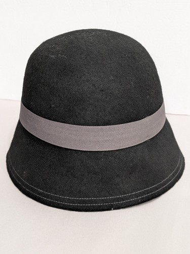 100 wool black cloche hat - black,