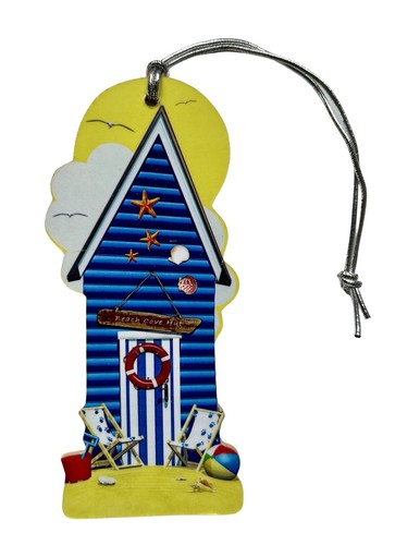 Blue beach hut tree decoration - beach,