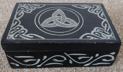 Black triquetra carved box - carved,