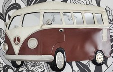 VW Metal Wall Plaque. Burgandy/ Cream Silver/black wheels. Mirrored windows.