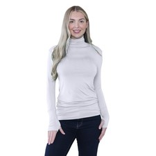 Womens Long Sleeve Jumper Plain Thumb Hole Polo Neck Stretchy Casual T-Shirt Top