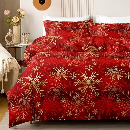 Red snowflake duvet - red,