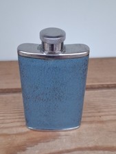 Vintage Ladies Handbag Hip Flask. 1.5 OZ. Made In England. Blue Leather