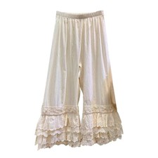 Women Layered Wide Cut Underpants Breathable Ruffle Lace Long Bloomer Pettipants