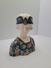 Ceramic Bust Art Deco Style. Hand Painted Apple Blossom. By Emaux De Louviere.
