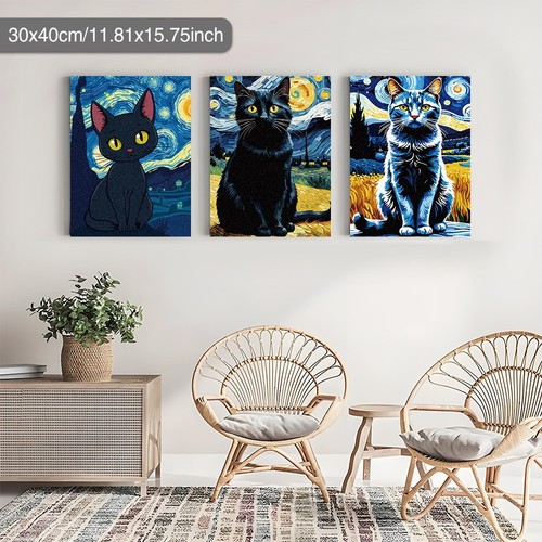 Printed oil painting cat art - printed,