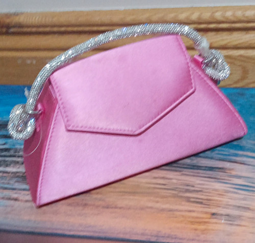 Pink satin evening clutch bag - satin,