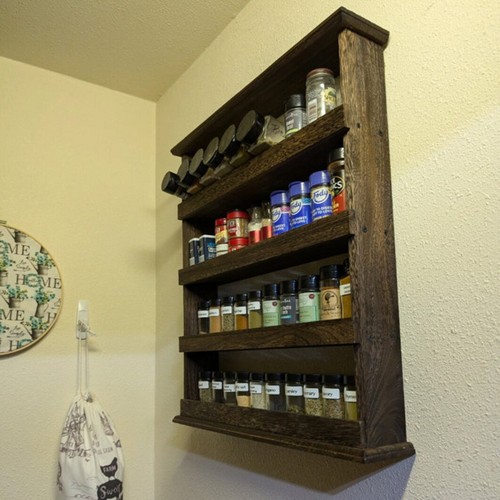 Rustic 4tier wooden spice rack - rustic,