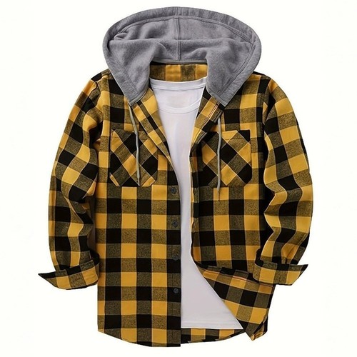Mens shirt plaid hooded shirts - shirt,
