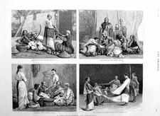 Original Old Antique Print 1885 Abyssinia Broundo Rank Drinking Mead Ras Family