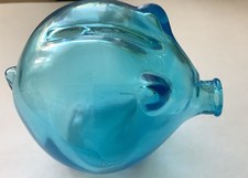 Wood Brothers Cascade English Blue Art Glass Piggy Bank