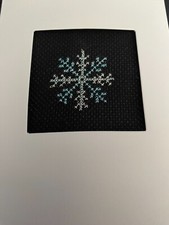unusual black glitter SNOWFLAKE cross stitch christmas card 14 count