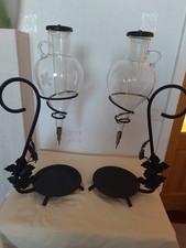 Pair of Vintage Wine Fountain glass Decanters with Wrought Iron Stands Pre-owned