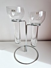 Rare Krosno Poland Vintage Glass Twin Vase On Chrome Stand Mid Century