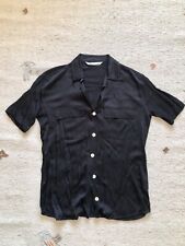 BNWOT ZARA Black satin LOOSE SHORT SLEEVED BUTTON UP PJ STYLE BLOUSE Size S 6 8