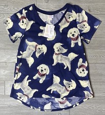 NWT Lularoe Medium Navy Blue Christy Shirt Top White Dogs Poodle Bichon