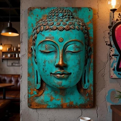 Vintage metal buddha wall art - metal,