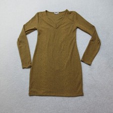 Zara Trafaluc Shift Dress Womens Large Yellow Long Sleeve Short Length V-Neck