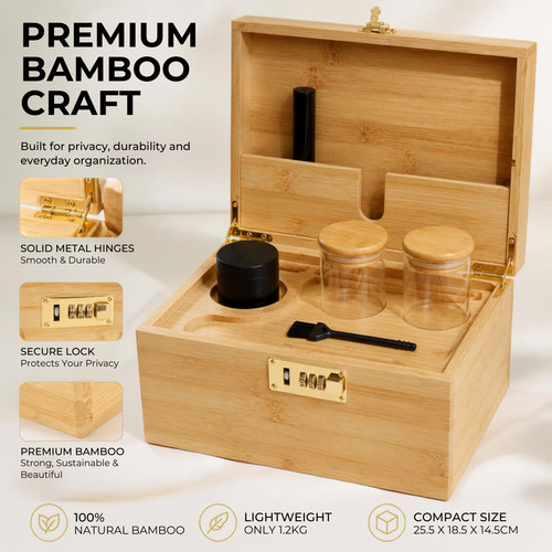 Bamboo stash box lockable herb - box,