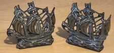 Vintage Solid Brass Sailing Ship British MAYFLOWER Bookends Nautical With Patina
