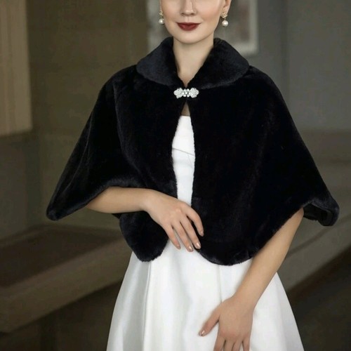 Black faux fur bridal shawl - faux,