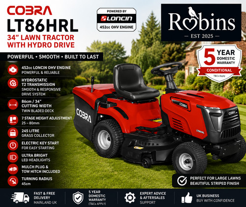 Cobra lt86hrl ride tractor - on,