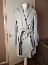 River island wool blend faux leather belted waterfall grey coat jacket - 12