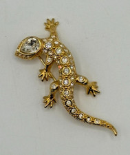 Vintage Swarovski Crystal Lizard/Gecko Gold-Tone Brooch