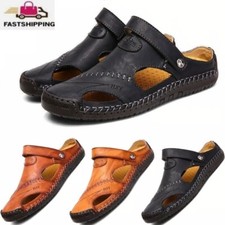 Mens Casual Leather Sandals Closed Toe Beach Slippers Hiking Trekking Summer Hot