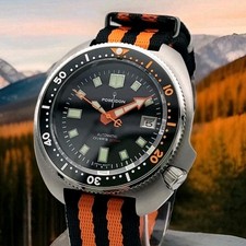 Mens Custom Poseidon Turtle Black Divers Watch NH35 (SEIKO TMI) Auto Movt 200m..